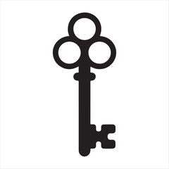 Antique skeleton key silhouette isolated on white background for vintage and security concepts