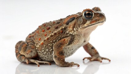 Obraz premium Macro studio portrait of an Oak Toad (Anaxyrus quercicus) with a distinctive dorsal stripe, isolated on white.