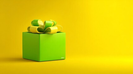 A Vibrant Gift Box With a Decorative Bow on a Sunny Yellow Background, Perfect for Celebration.