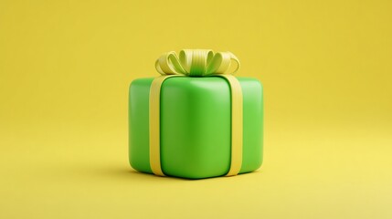 A Vibrant Green Gift Box with Yellow Ribbon on a Golden Background ? Perfect for Celebrations