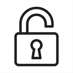 Simple line art icon of an open padlock symbolizing security unlocked access and freedom