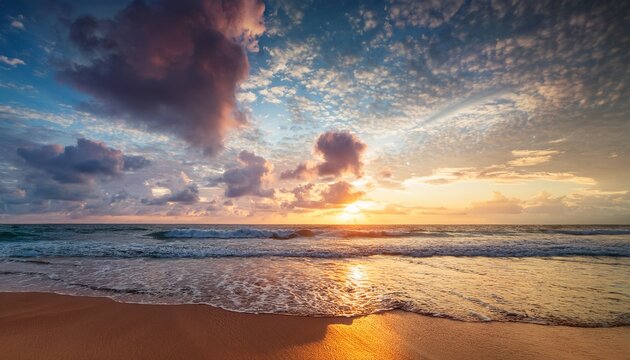 Beautiful Cloudscape Over The Sea Horizon And Tropical Beach Scenic Sunrise