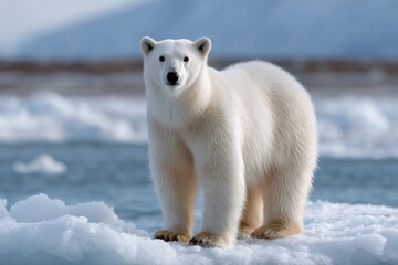 Polar bear standing on arctic ice floe
