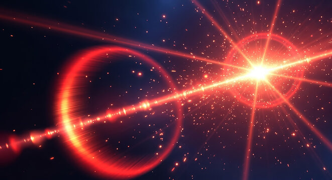 Red light glowing with lens flare and particles - Powered by Adobe