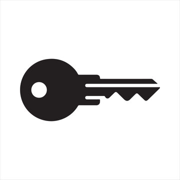 Simple black silhouette of a modern key on a white background isolated