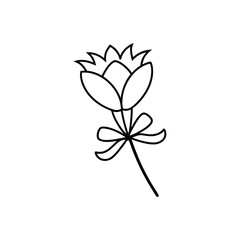 Simple Line Art Flower with Ribbon Bow Icon
