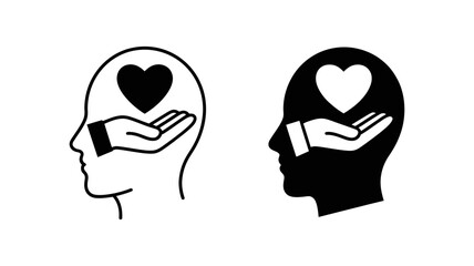 Vector Illustration of a head with a heart in it, representing the concept of caring and compassion