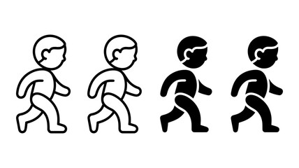 Naklejka premium Walking child icon set a collection of vector illustrations depicting a child walking, in both outline and solid styles