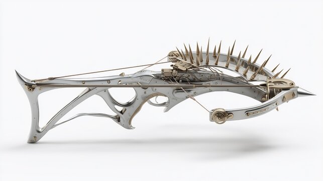 Detailed Studio Shot of a Futuristic Crossbow Design with a Detailed and Intricate Construction