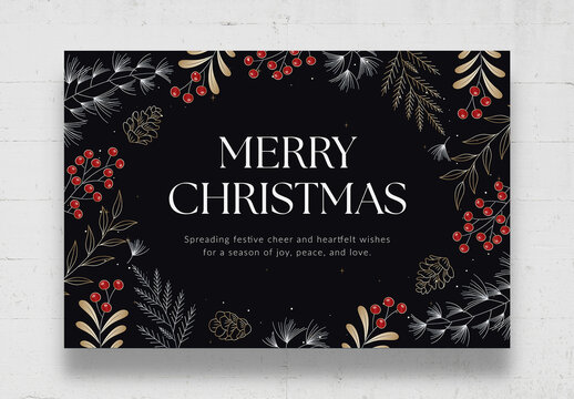 Christmas Backgrounds with Decoration of Ornaments, Mistletoe, Poinsettia, Reindeer & Holly Leaves, for Merry Christmas, Happy Holidays & Season's Greetings Messages