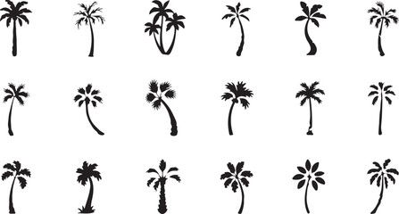 Palm Tree Silhouettes Set – Black Tropical Foliage Symbols for Vacation, Travel, Logos & Pattern Design — Vector Illustration