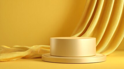 Elegant Golden Presentation Platform with Curtained Backdrop for Product Display and Design