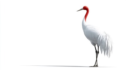 Elegant Red-Headed Crane Standing Tall Against a Clean White Background in Striking Detail
