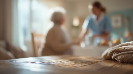 caregiver assisting senior woman at home