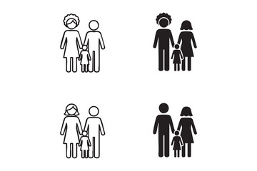 Vector family line and solid icon pack outline different style. Symbol, logo