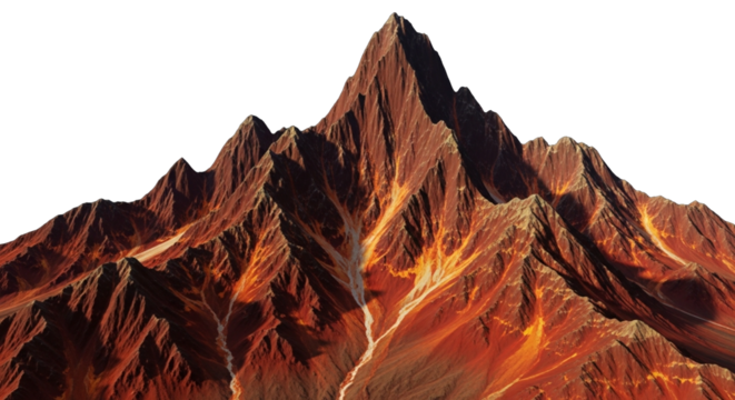 Volcanic Mountain Range Digital Art: Fiery Peaks, Abstract Landscape, Power Concept - Powered by Adobe