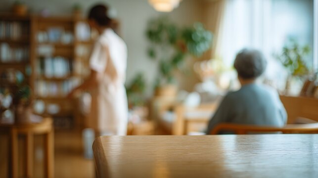 senior woman with caregiver in assisted living facility