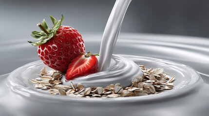 Fresh Breakfast: Strawberries, Oatmeal, and Cream, a Delicious Morning Meal, Concept Image.