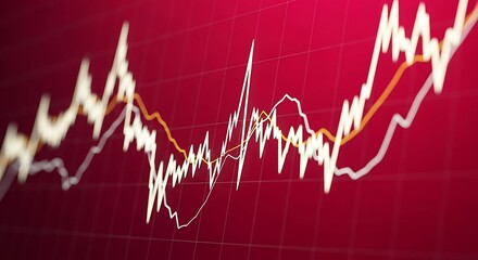 Financial stock market graph with red background and lines