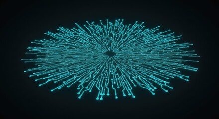 Glowing Teal Circuit Board Burst: Abstract Digital Mandala