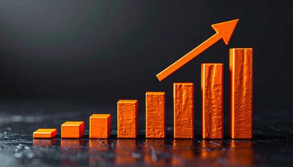 Orange bar chart with rising arrow. Financial growth and business success, modern infographic style