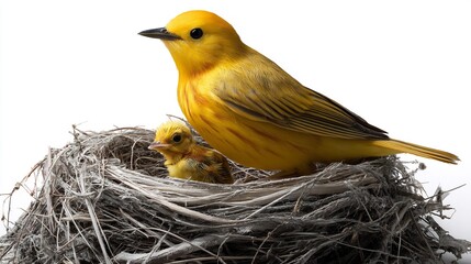 Golden Bird and Chick in Nest: A Study of Bird Family, Birdcare, Wildlife, and Natural Instincts
