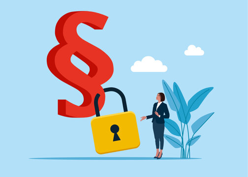 Symbols of paragraph locked. Lawyer and advocate services. Vector flat illustration