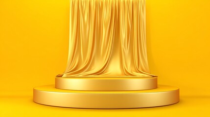 Golden Stage with Draped Curtains: A Luxurious and Elegant Backdrop for Presentations or Events