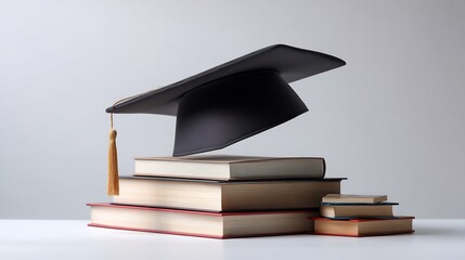 Graduation Cap and Books: Symbol of Academic Achievement and Educational Pursuit.