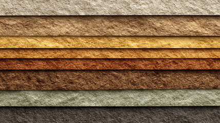 A variety of brown and beige natural stone samples arranged horizontally, showcasing different textures and colors. This image is ideal for design and architecture projects