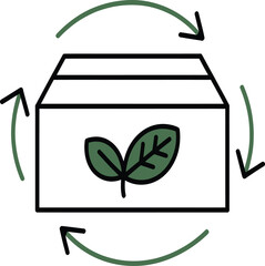 Sustainable Packaging Line Icon – Recyclable Eco Box with Leaf Symbol Vector