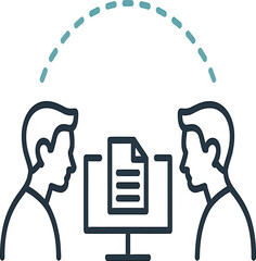 Remote Team Collaboration Line Icon – Online Communication and Workflow Vector