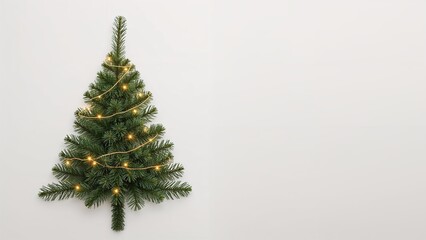 Fototapeta premium Decorated Christmas tree with lights against a plain wall background.