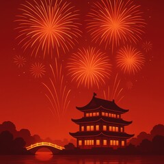Obraz premium Chinese temple in the night for new year celebration.