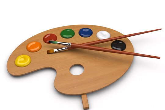 Artist paint palette with brushes and colorful paints art supplies concept