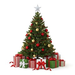 Beautifully decorated christmas tree surrounded by wrapped presents and candy canes