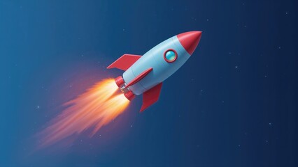 Fototapeta premium Rocket flying through space with fiery exhaust. Space exploration and technology concept. Adventure and innovation in space travel.
