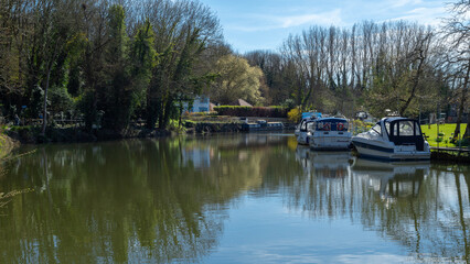 Boats on the river Medway between Maidstone and Allington Lock in Kent, England