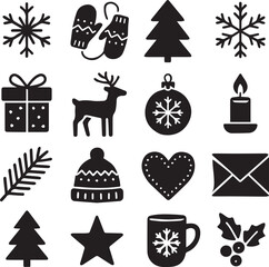 Scandinavian Winter Style Black & White Christmas Icons Vector Pack
