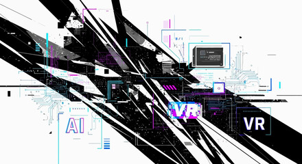 Abstract Digital Art with AI and VR Concepts.