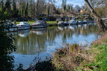 Boats on the river Medway between Maidstone and Allington Lock in Kent, England