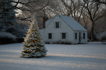 charming american house adorned with ultrabright christmas lights on its roof creating festive atmosphere