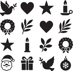 Peace & Love Black & White Christmas Symbol Icons Set
