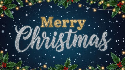 Fototapeta premium Merry Christmas with festive holly and garlands, holiday greeting, and sparkle effects. Seasonal message and celebration.