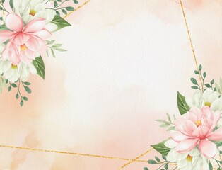 Watercolor Floral Frame with Gold Border