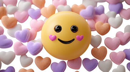 blushing emoji surrounding by mini hearts