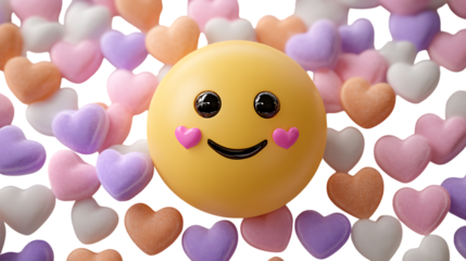 blushing emoji surrounding by mini hearts