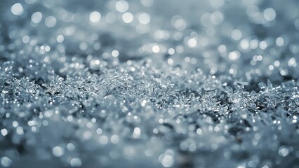 Fototapeta premium Shiwi snowflake crystals forming on a reflective surface with sparkling light. Winter and cold weather, cozy atmosphere. The beauty of snow and ice.