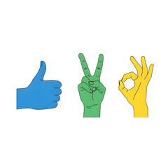 Obraz premium Three colorful hand gestures for approval isolated on transparent background