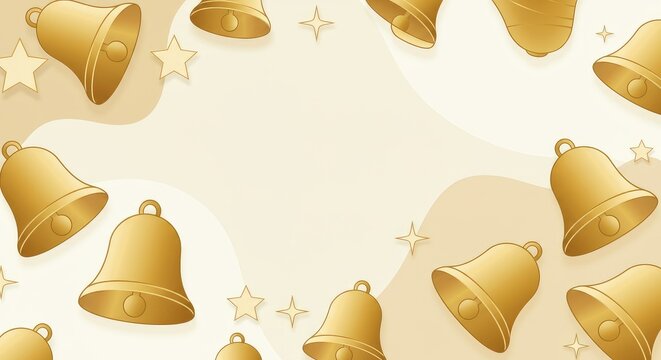 Golden Bells and Stars Festive Background, Christmas or Celebration Design. - Powered by Adobe